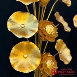 Đôi Lọ Hoa Sen Bằng Hợp Kim Nhôm 13 Bông Vàng, Cao 1m2 4 doi lo hoa sen de ban tho bang hop kim dong cao 1m2 vat pham phat giao la boi 4