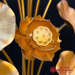 Đôi Lọ Hoa Sen Bằng Hợp Kim Nhôm 13 Bông Vàng, Cao 1m2 3 doi lo hoa sen de ban tho bang hop kim dong cao 1m2 vat pham phat giao la boi 5