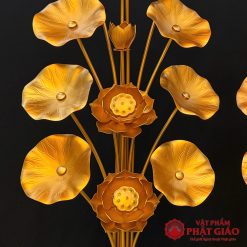 Đôi Lọ Hoa Sen Bằng Hợp Kim Nhôm 13 Bông Vàng, Cao 1m2 2 doi lo hoa sen de ban tho bang hop kim dong cao 1m2 vat pham phat giao la boi 6