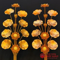 Đôi Lọ Hoa Sen Bằng Hợp Kim Nhôm 13 Bông Vàng, Cao 1m2 1 doi lo hoa sen de ban tho bang hop kim dong cao 1m2 vat pham phat giao la boi 7