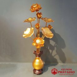 doi lo hoa sen de ban tho bang hop kim nhom 9 bong cao 82cm vat pham phat giao la boi 5