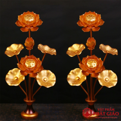 doi lo hoa sen tho phat 7 bong vang chat lieu nhom cao 60cm vat pham phat giao la boi 2