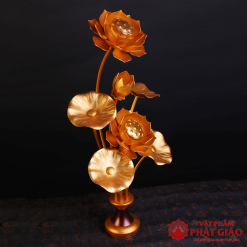 doi lo hoa sen tho phat 7 bong vang chat lieu nhom cao 60cm vat pham phat giao la boi 4