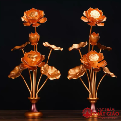 doi lo hoa sen tho phat 7 bong vang chat lieu nhom cao 60cm vat pham phat giao la boi 5