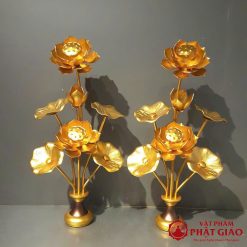 doi lo hoa sen tho phat 7 bong vang chat lieu nhom cao 60cm vat pham phat giao la boi 7