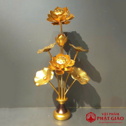 doi lo hoa sen tho phat 7 bong vang chat lieu nhom cao 60cm vat pham phat giao la boi 8
