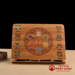 Kệ Tụng Kinh, Đọc Sách Bằng Tre Phong Cách Tây Tạng In Hình Bát Cát Tường, Kích Thước 28x21cm 6 ke tung kinh doc sach bang tre tay tang in hinh bat cat tuong vat pham phat giao la boi 2