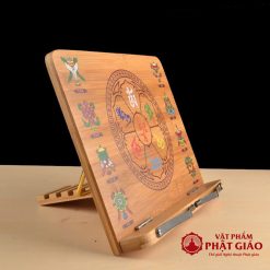 Kệ Tụng Kinh, Đọc Sách Bằng Tre Phong Cách Tây Tạng In Hình Bát Cát Tường, Kích Thước 28x21cm 4 ke tung kinh doc sach bang tre tay tang in hinh bat cat tuong vat pham phat giao la boi 4