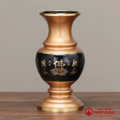 Lọ Hoa (Bình Bông) Thờ Cúng Bằng Đồng, In Chữ Phật Hoa Sen Và Tâm Kinh, Cao 20cm 5 lo hoa binh bong tho cung bang dong den in chu phat hoa sen tam kinh cao 20cm vat pham phat giao la boi 2