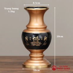 Lọ Hoa (Bình Bông) Thờ Cúng Bằng Đồng, In Chữ Phật Hoa Sen Và Tâm Kinh, Cao 20cm 1 lo hoa binh bong tho cung bang dong den in chu phat hoa sen tam kinh cao 20cm vat pham phat giao la boi 6