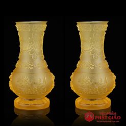 Lọ Hoa Lưu Ly Loại Dày Hoa Sen Nổi, Cao 22cm 6 lo hoa luu ly loai day hoa sen noi cao 22cm vat pham phat giao la boi 2