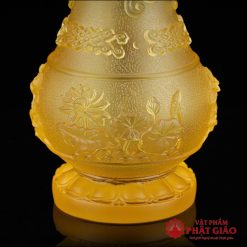 Lọ Hoa Lưu Ly Loại Dày Hoa Sen Nổi, Cao 22cm 4 lo hoa luu ly loai day hoa sen noi cao 22cm vat pham phat giao la boi 4