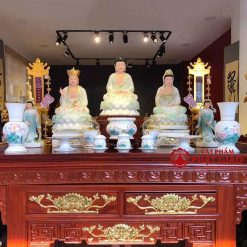 Lọ Hoa Sứ Trắng Sen Hồng Lá Xanh, Nhiều Kích Cỡ 1 lo hoa su trang sen hong la xanh nhieu co vat pham phat giao la boi 11