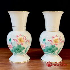 Lọ Hoa Sứ Trắng Sen Hồng Lá Xanh, Nhiều Kích Cỡ 10 lo hoa su trang sen hong la xanh nhieu co vat pham phat giao la boi 2