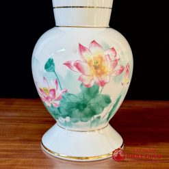 Lọ Hoa Sứ Trắng Sen Hồng Lá Xanh, Nhiều Kích Cỡ 8 lo hoa su trang sen hong la xanh nhieu co vat pham phat giao la boi 4