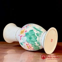 Lọ Hoa Sứ Trắng Sen Hồng Lá Xanh, Nhiều Kích Cỡ 6 lo hoa su trang sen hong la xanh nhieu co vat pham phat giao la boi 6