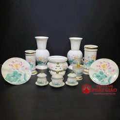 Lọ Hoa Sứ Trắng Sen Hồng Lá Xanh, Nhiều Kích Cỡ 4 lo hoa su trang sen hong la xanh nhieu co vat pham phat giao la boi 8