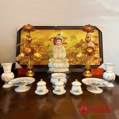 Lọ Hoa Sứ Trắng Sen Hồng Lá Xanh, Nhiều Kích Cỡ 3 lo hoa su trang sen hong la xanh nhieu co vat pham phat giao la boi 9