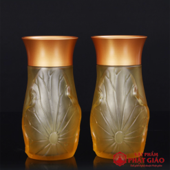 lo hoa tho cung bang luu ly la sen mieng dong vang cao 20cm vat pham phat giao la boi 2