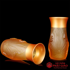 lo hoa tho cung bang luu ly la sen mieng dong vang cao 20cm vat pham phat giao la boi 5