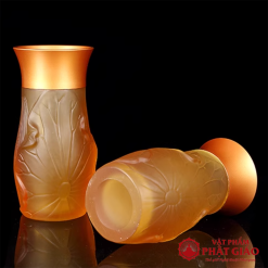 lo hoa tho cung bang luu ly la sen mieng dong vang cao 20cm vat pham phat giao la boi 6