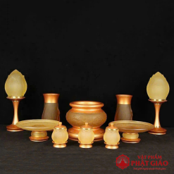 lo hoa tho cung bang luu ly la sen mieng dong vang cao 20cm vat pham phat giao la boi 7