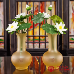 Lọ Hoa Thờ Cúng Lưu Ly Chữ Phật Hoa Sen, Cao 21cm 5 lo hoa tho cung luu ly chu phat hoa sen cao 21cm vat pham phat giao la boi 3