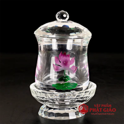 Ly Nước Thờ Pha Lê Hoa Sen Hồng, Cao 13.5cm 5 ly nuoc tho pha le hoa sen hong cao 13 5cm vat pham phat giao la boi 2