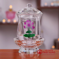 Ly Nước Thờ Pha Lê Hoa Sen Hồng, Cao 13.5cm 3 ly nuoc tho pha le hoa sen hong cao 13 5cm vat pham phat giao la boi 4