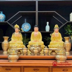 Bộ Đồ Thờ Hoa Sen Chữ Phật Đồng Vàng 1 mam bong hoa sen bang dong dai loan mau vang cao cap vat pham phat giao la boi 6 510x510 1