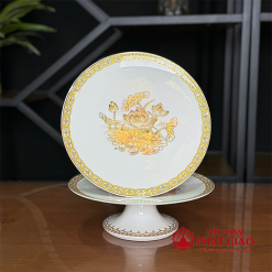 mam bong su trang hoa sen vang duong kinh 20 23cm vat pham phat giao la boi 2