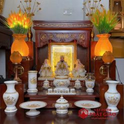 mam bong su trang hoa sen vang duong kinh 20 23cm vat pham phat giao la boi 4