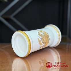 Ống Đựng Hương Bằng Sứ Trắng Hoa Sen Vàng, Cao 20cm 2 ong dung huong bang su trang hoa sen vang cao 20cm vat pham phat giao la boi 3