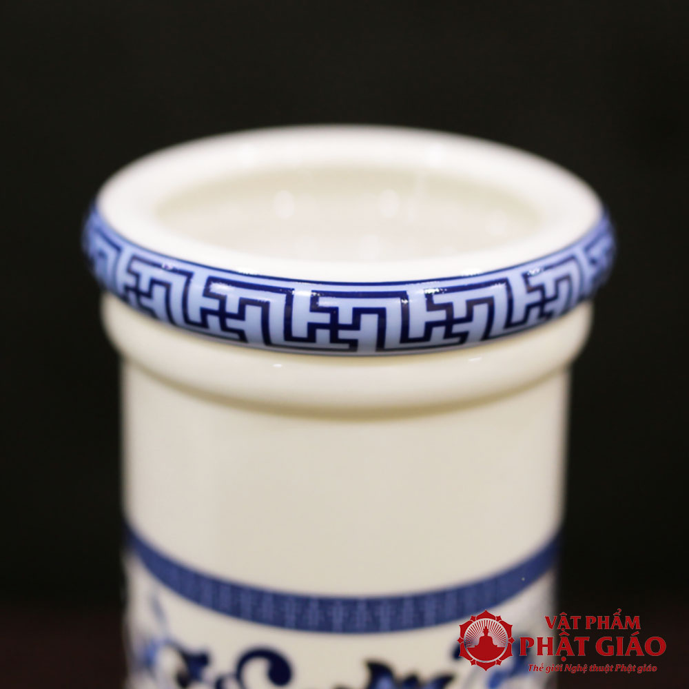 Ống Đựng Hương Sứ Trắng Hoa Sen Màu Lam, Cao 20cm 7 ong dung huong su trang hoa sen mau lam cao 20cm vat pham phat giao la boi 4