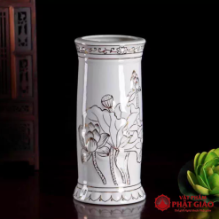 ong huong su trang hoa sen vien vang cao 20cm 25cm vat pham phat giao la boi 2