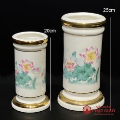 Ống Hương Sứ Trắng Sen Hồng Lá Xanh, Cao 20cm, 25cm 3 ong huong su trang sen hong la xanh nhieu co vat pham phat giao la boi 3