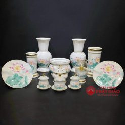 Ống Hương Sứ Trắng Sen Hồng Lá Xanh, Cao 20cm, 25cm 1 ong huong su trang sen hong la xanh nhieu co vat pham phat giao la boi 5