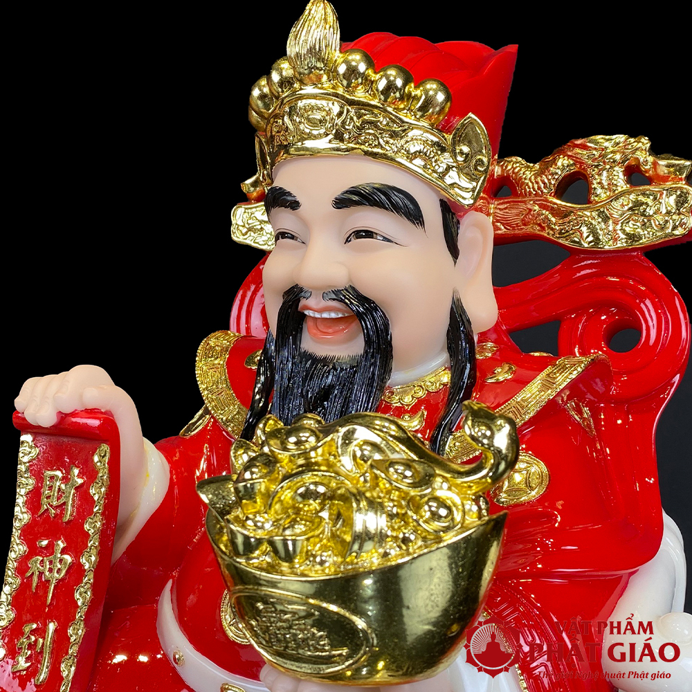 Tượng Thần Tiên Ôm Chậu Tiền Vàng Ngồi Đế Vuông Bột Đá Thạch Anh Áo Đỏ Viền Vàng 20cm, 25cm, 30cm, 40cm 18 12 Tuong Than tien ao do vien vang 0000 7