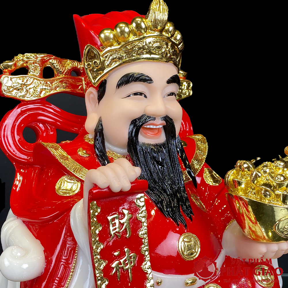 Tượng Thần Tiên Ôm Chậu Tiền Vàng Ngồi Đế Vuông Bột Đá Thạch Anh Áo Đỏ Viền Vàng 20cm, 25cm, 30cm, 40cm 19 12 Tuong Than tien ao do vien vang 0001 6