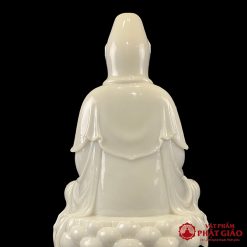 Tượng Quan Thế Âm Bồ Tát Ngồi Mây Bằng Bột Đá Trắng Viền Vàng Cao 30cm, 40cm, 48cm