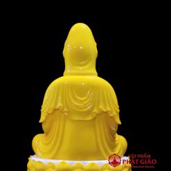 Tượng Phật Quan Âm Bồ Tát Tọa Đài Sen Đá Hổ Phách Vàng Cao 30cm, 35cm, 40cm, 48cm, 65cm, 90cm