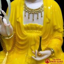 Tượng Phật Quan Âm Bồ Tát Tọa Đài Sen Đá Hổ Phách Vàng Cao 30cm, 35cm, 40cm, 48cm, 65cm, 90cm