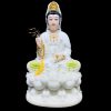 Tượng Phật Quan Âm Tọa Đài Sen Trắng Sơn Xanh Hồng, Cao 30cm, 40cm, 48cm, 65cm