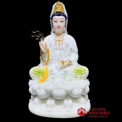 Tượng Phật Quan Âm Tọa Đài Sen Trắng Sơn Xanh Hồng, Cao 30cm, 40cm, 48cm, 65cm - Ảnh 2