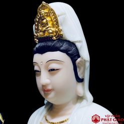 Tượng Phật Quan Âm Tọa Đài Sen Trắng Sơn Xanh Hồng, Cao 30cm, 40cm, 48cm, 65cm - Ảnh 3