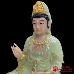Tượng Quan Âm Tọa Đài Sen Thạch NgọcViền Vàng Cao 30cm, 35cm, 40cm, 48cm, 65cm, 90cm