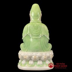 Tượng Quan Âm Bồ Tát Ngồi Đài Sen Bằng Bột Đá Xanh Viền Vàng Cao 30cm, 35cm, 40cm, 48cm, 65cm