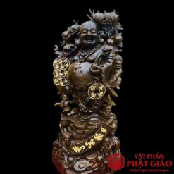 Tượng Phật Di Lặc Gánh Đào Ngũ Phúc Gỗ Mun Cao 90cm 2 2 4