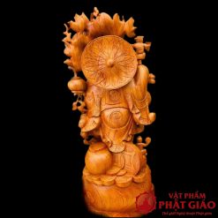 Tượng Di Lặc Đứng Vác Đào Gỗ Hương Liền Khối Cao 1m2 5 6
