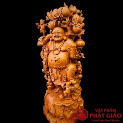 Tượng Di Lặc Đứng Vác Đào Gỗ Hương Liền Khối Cao 1m2 4 7